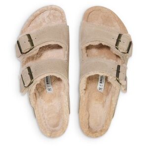 NEW W TAGS Birkenstock Arizona Taupe Shearling Buckle Sandals
